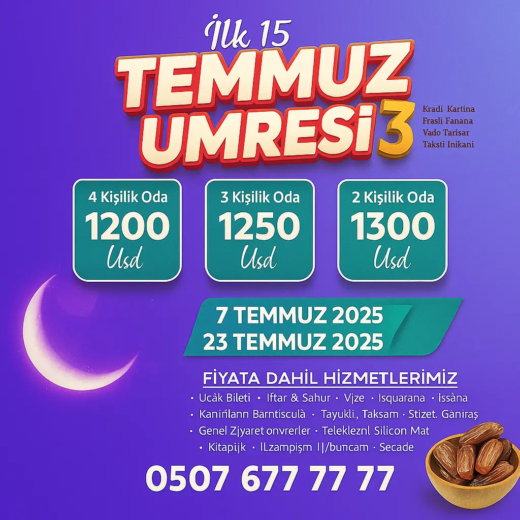 temmuz umre fiyat listesi 2026 hisar turizm 15 günlük